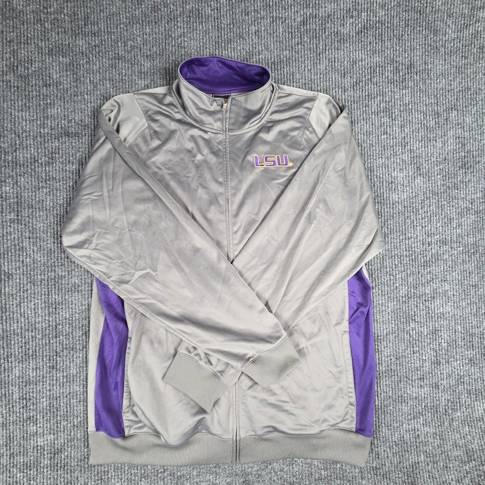 LSU Tigers Track Jacket Mens Large Gray Purple Genuine Stuff Full Zip - Picture 1 of 9